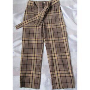 Wilfred Women Pants, sz. 4, wool blend, checked, brown/Tan, High waist.